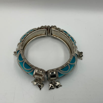 Hinged Bangle Teal Filigree Work with Small Dangled Charms