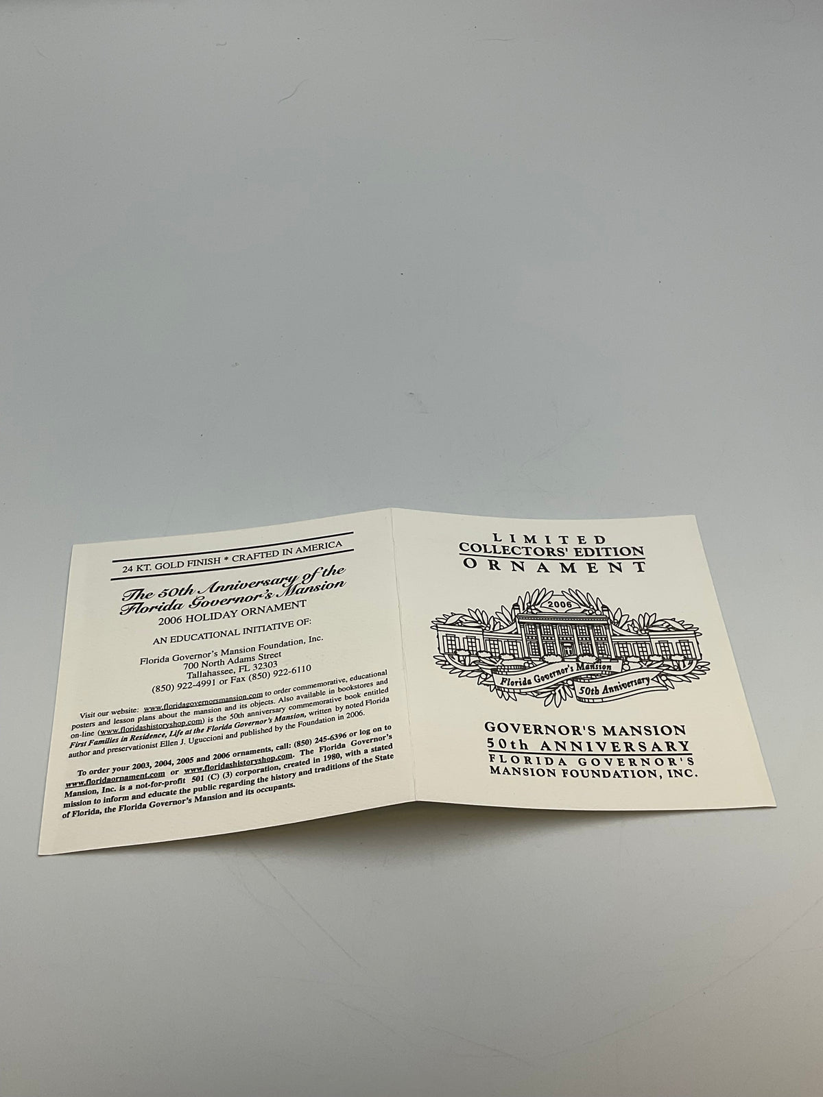 2006 Florida Governor's Mansion 50th Anniversary Christmas Ornament
