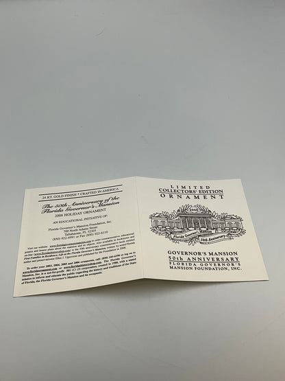 2006 Florida Governor's Mansion 50th Anniversary Christmas Ornament