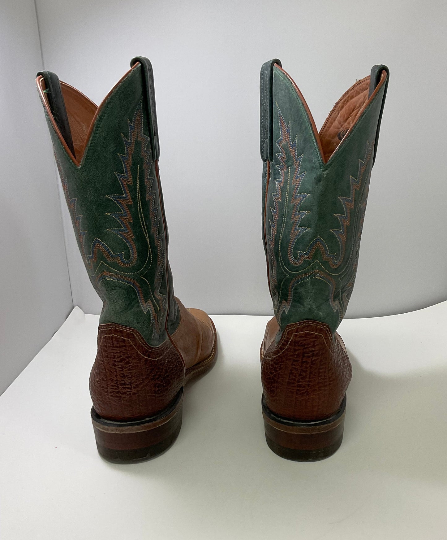 Lucchese 2000 Cowboy Western Boots Size 8D Green and Brown Leather