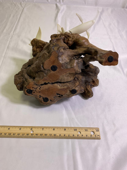 White Mother & Calf Humpback Whales Sculpture with Burlwood Base by John Perry