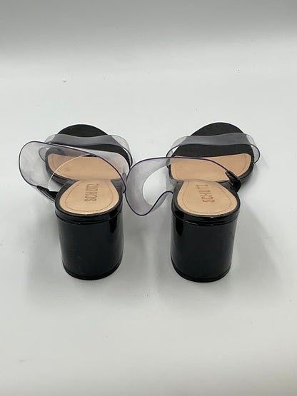 Schutz Victorie Clear Vinyl Double Strap Block Heel Slide Sandals Black Size 8.5 B