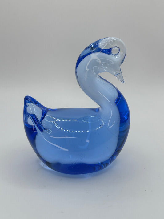 Blue Murano Style Hand-Blown Glass Swan Art Figurine