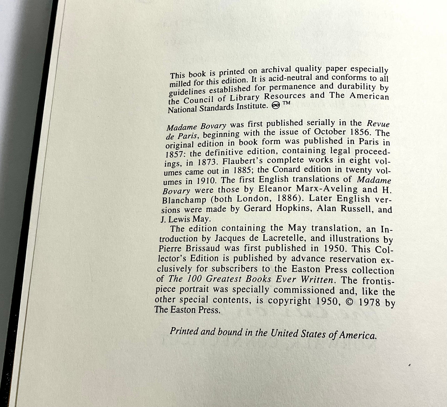 Madame Bovary by Gustave Flaubert Vintage 1978 Easton Press 100 Greatest Books Ever Written Leather Bound Collector's Edition