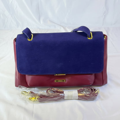 IMAN Global Chic Luxurious Suede and Leather Blue Red Handbag New with Tags