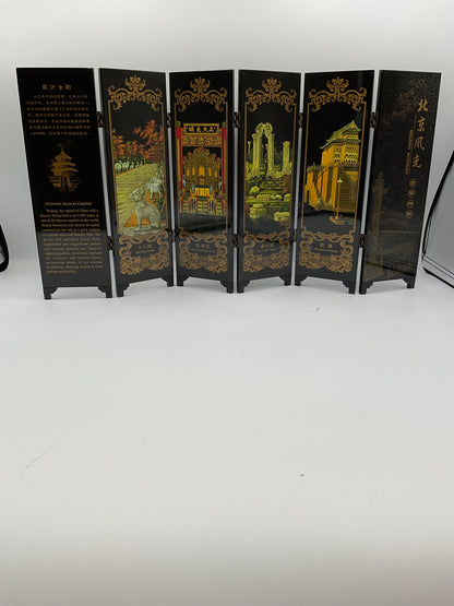 Chinese Lacquer Folding Screen Beijing Scenery Panel Set with Box