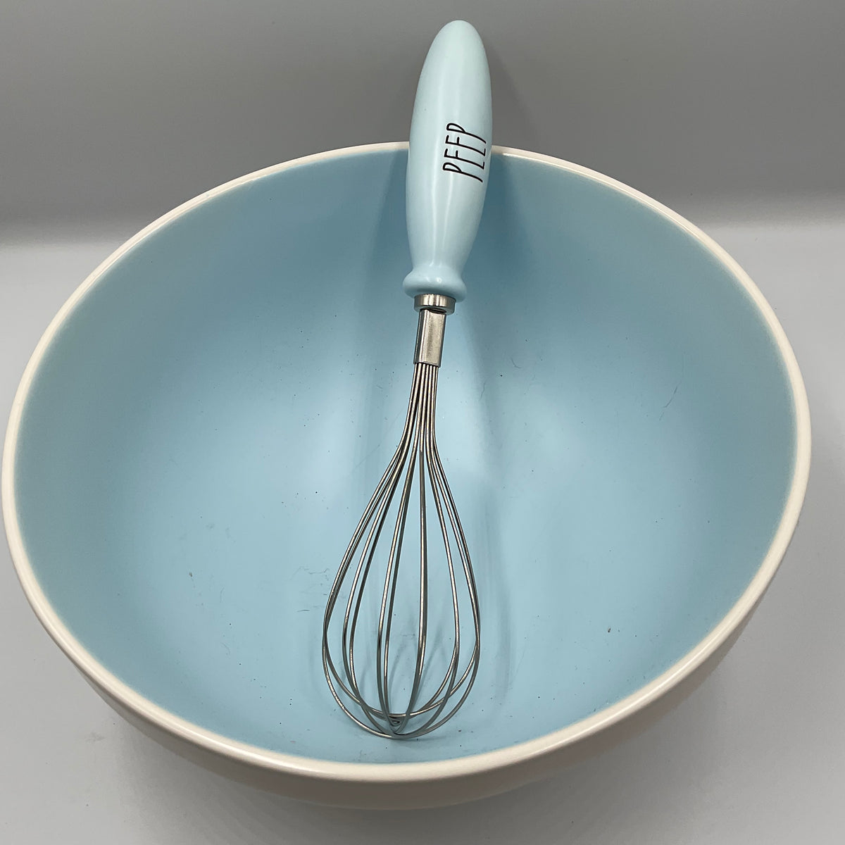 Rae Dunn Happy Easter Blue Ceramic Mixing Bowl PEEP Whisk Set