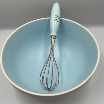 Rae Dunn Happy Easter Blue Ceramic Mixing Bowl PEEP Whisk Set