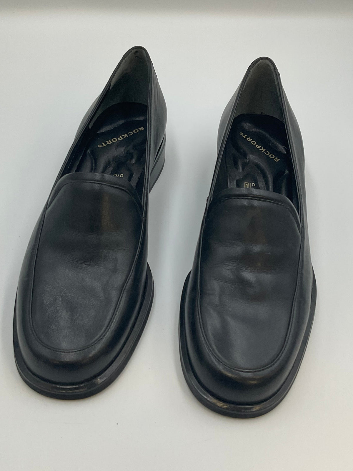 Rockport Black Leather Comfort Loafers Size 7M Block Heel
