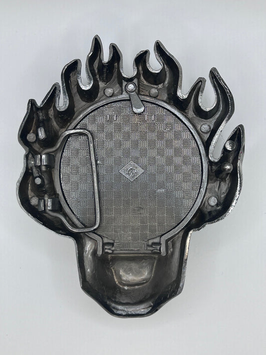 Flaming Skull Belt Buckle with Secret Compartment Red and Gun Metal Finished Halloween Party Costume