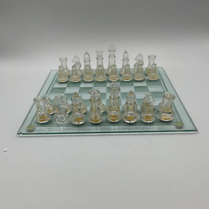 Vintage Glass Chess Set And Book