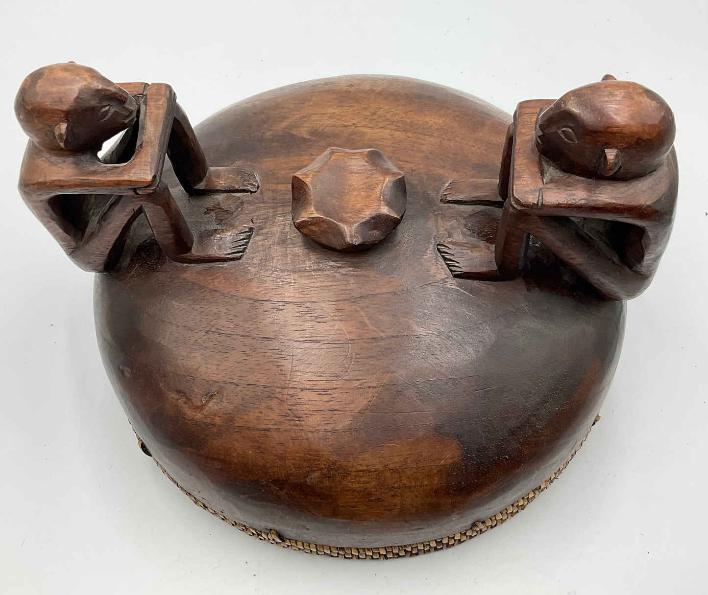 Vintage Balinese Hand Crafted Wood Trinket Jewelry  Box. Thinker Figures