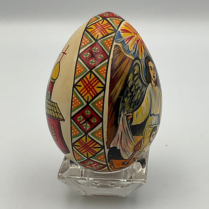 Hand Painted Vintage Russian Wooden Egg Original Artwork