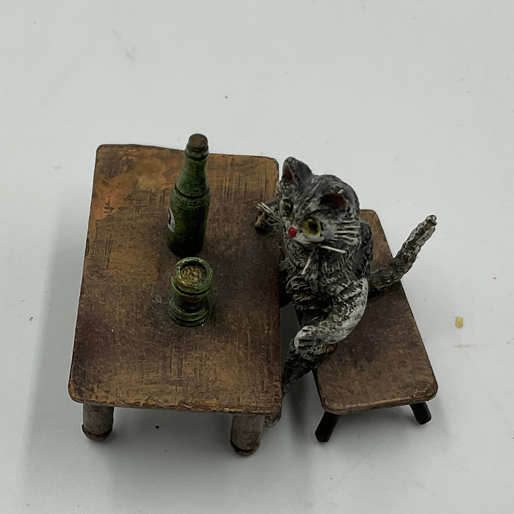 Miniature Cat Drinking at Table collectible figurine