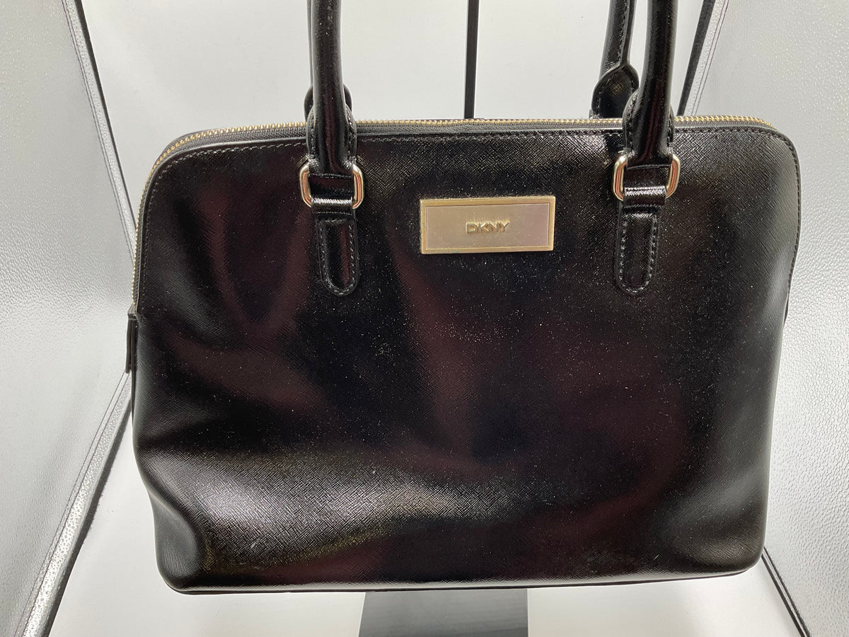 DKNY Shiny Saffiano Leather Black Satchel