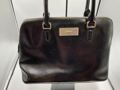 DKNY Shiny Saffiano Leather Black Satchel