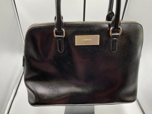 DKNY Shiny Saffiano Leather Black Satchel
