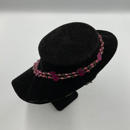 Pink Purple Flower Beaded Chain Necklace
