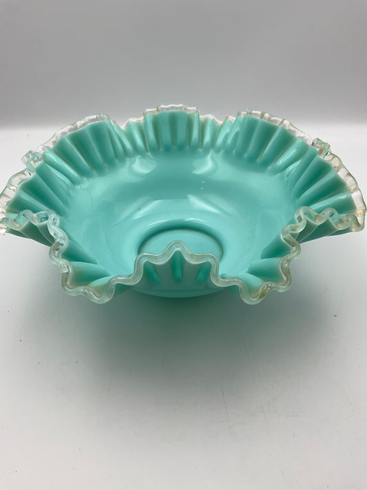 Vintage 1950s Fenton Silver Crest Teal Bowl