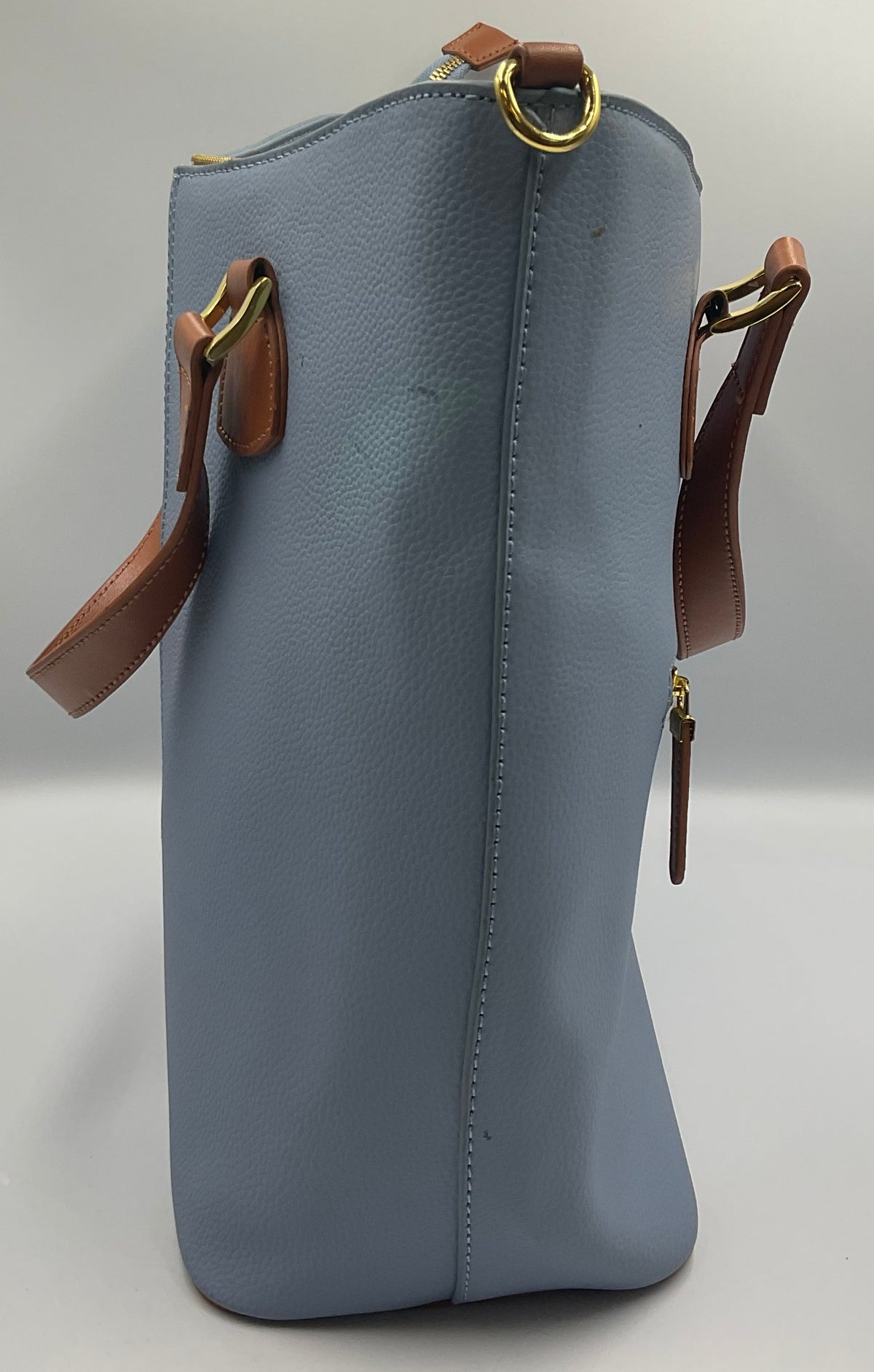 Joy & Iman Pebbled Leather Tote Bag Periwinkle Blue