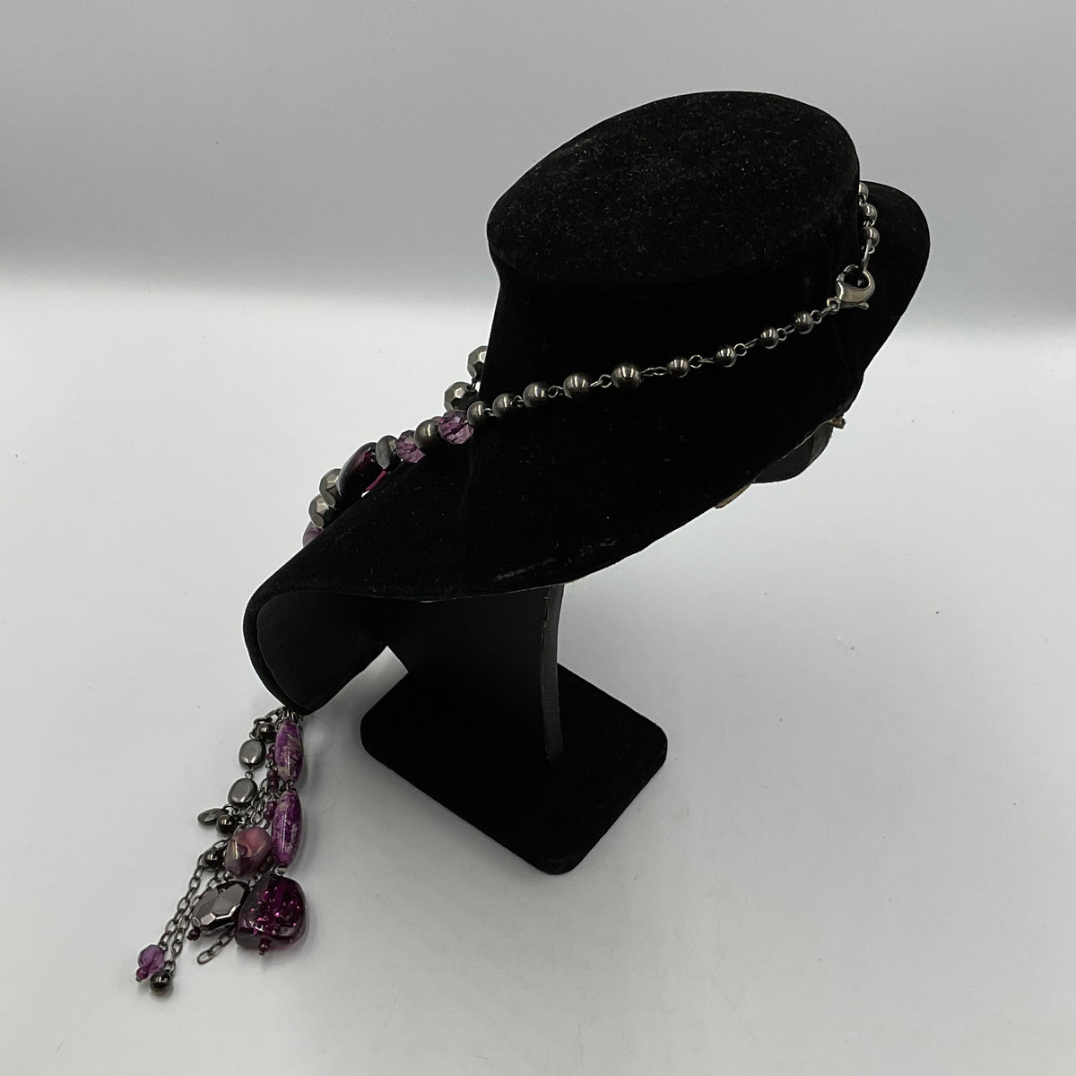 Purple Stone and Bead Chain Necklace