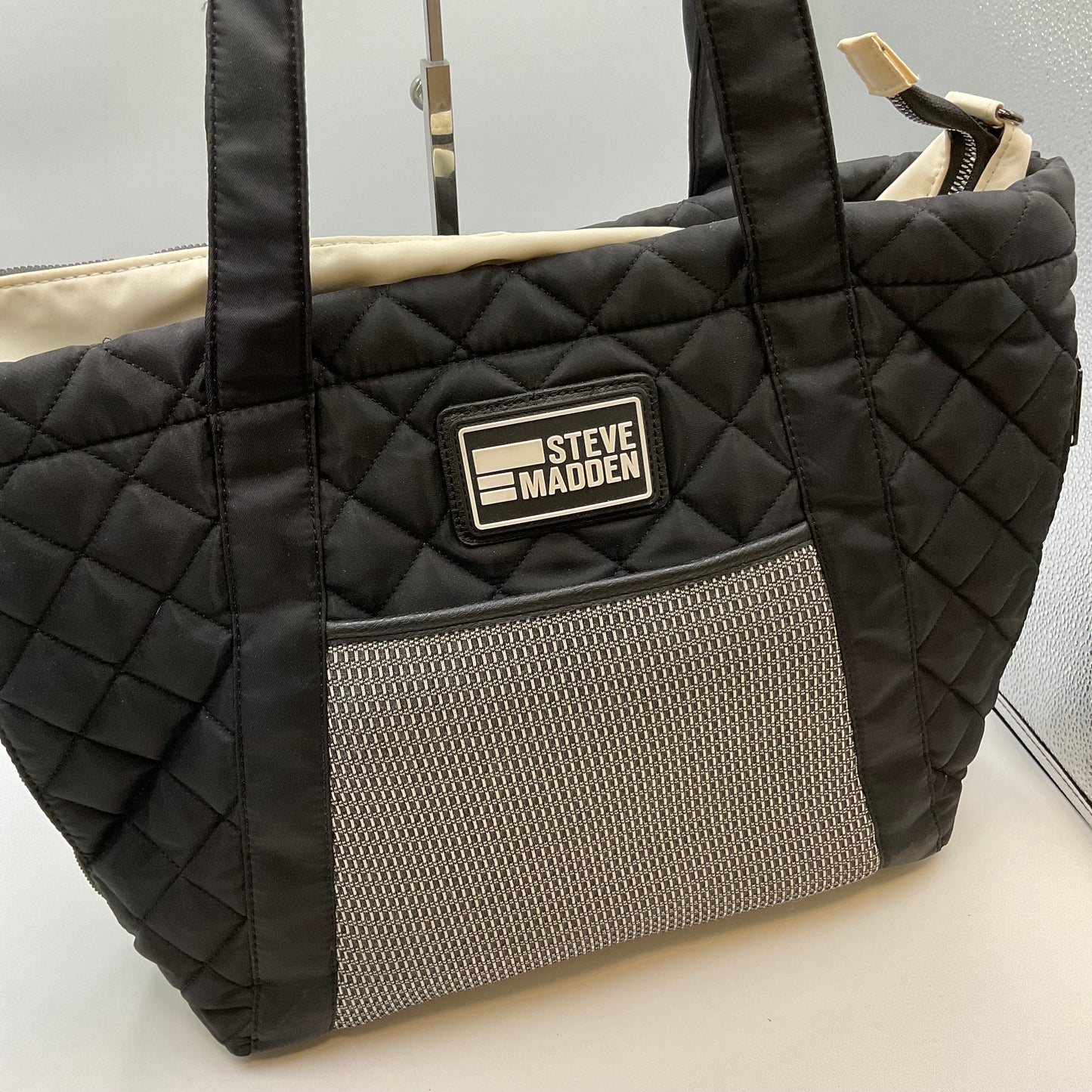 Steve Madden Black Quilted Messenger Tote Bag