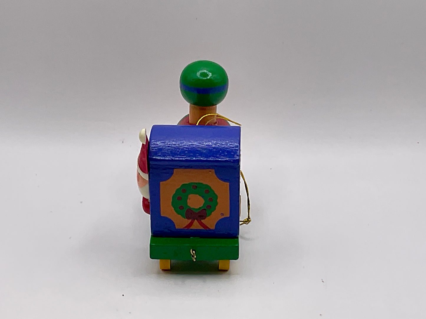 Vintage 1987 AVON Wooden Christmas Ornament Train Engine Santa Driving Train