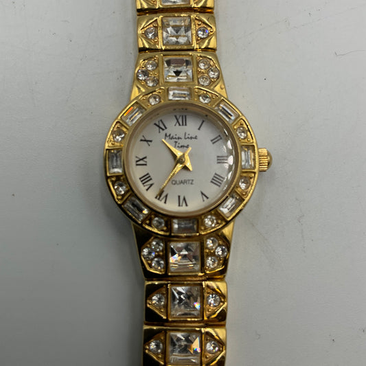 Main Line B588 Princess Cut Crystal Gold Bracelet Band White Face Watch New Battery