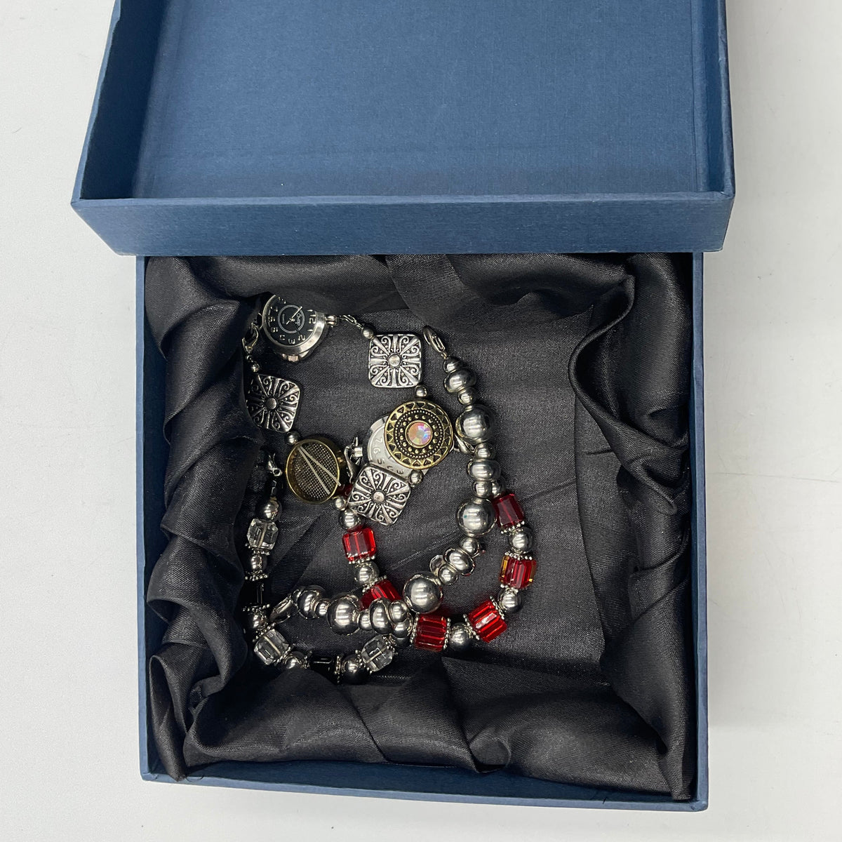 Silvertone Watch Charm Bracelet in Box