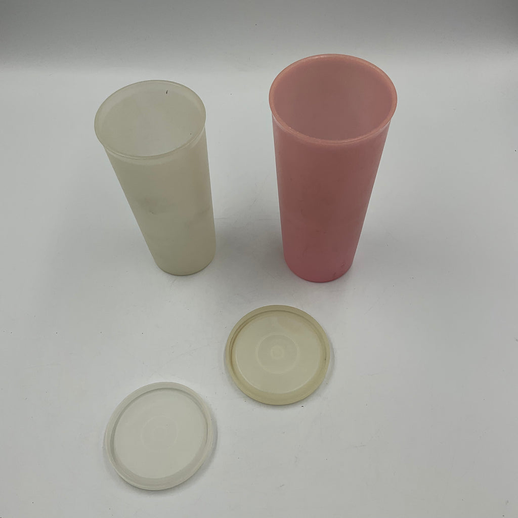 Vintage Tupperware Plastic Tumblers Green & Pink Lidded