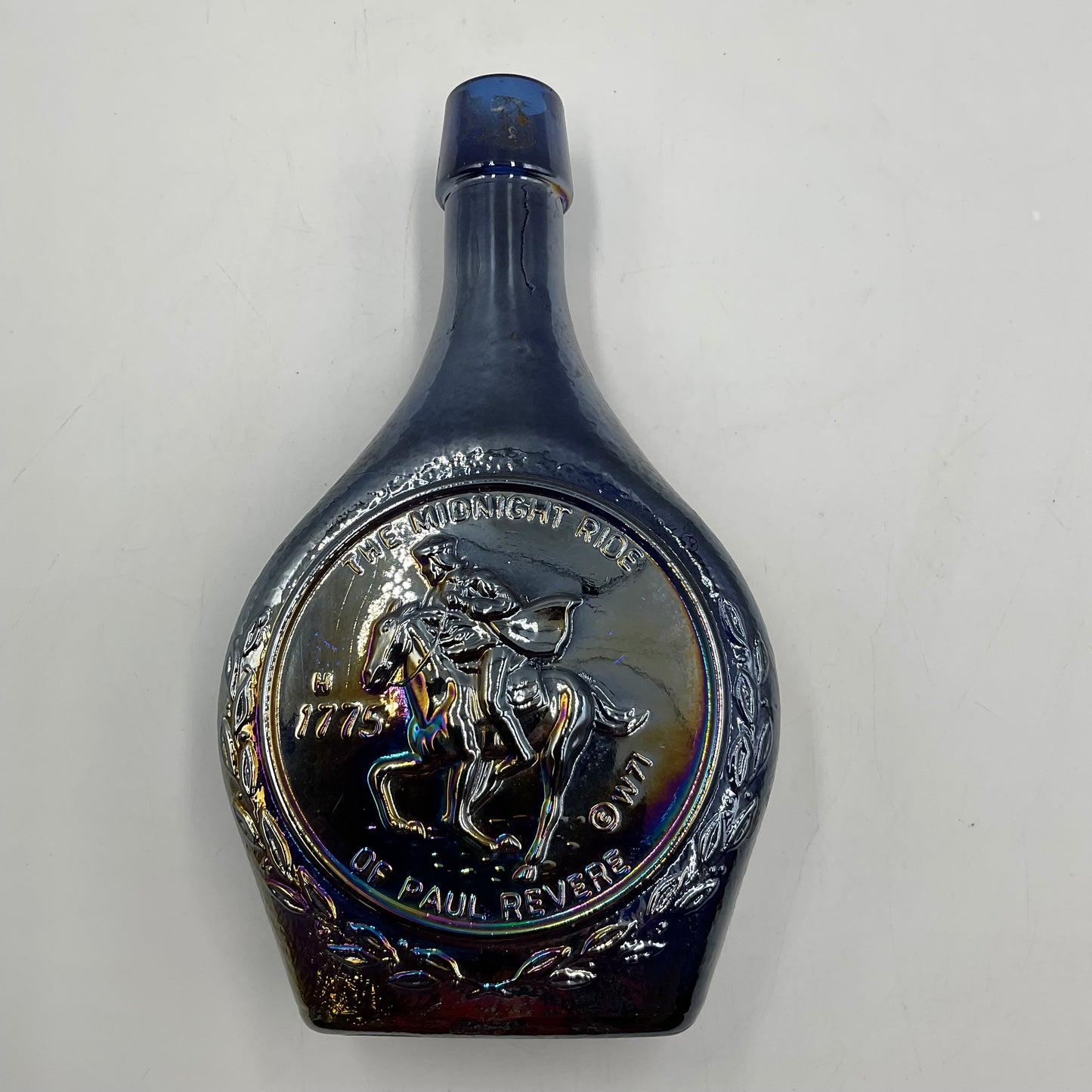 Vintage Wheaton Blue Iridescent Carnival Glass Bottle