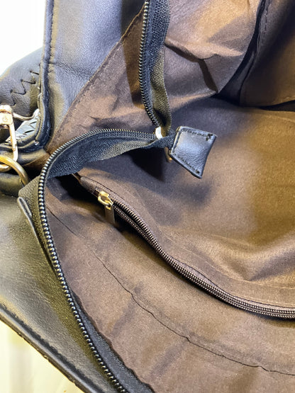 Michael Kors Large Black Leather Cross Weave Satchel Tote Handbag