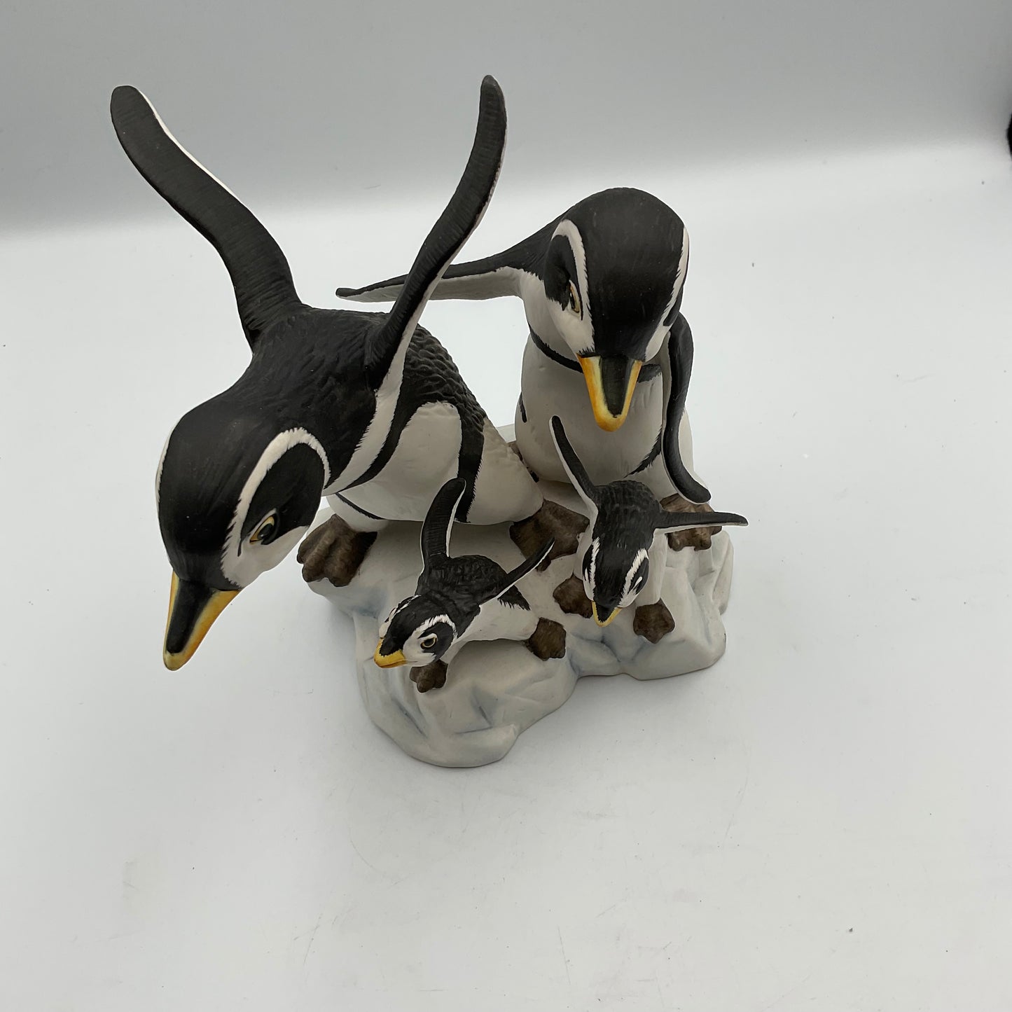 "Watch Me" Vintage 1989 Franklin Mint Hand Painted Porcelain Penguins