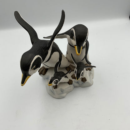 "Watch Me" Vintage 1989 Franklin Mint Hand Painted Porcelain Penguins