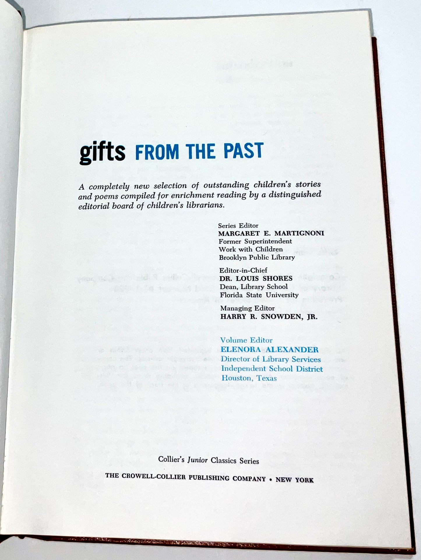 Gifts From The Past Collier's Junior Classics Series #10 Vintage 1962 Hardcover Book