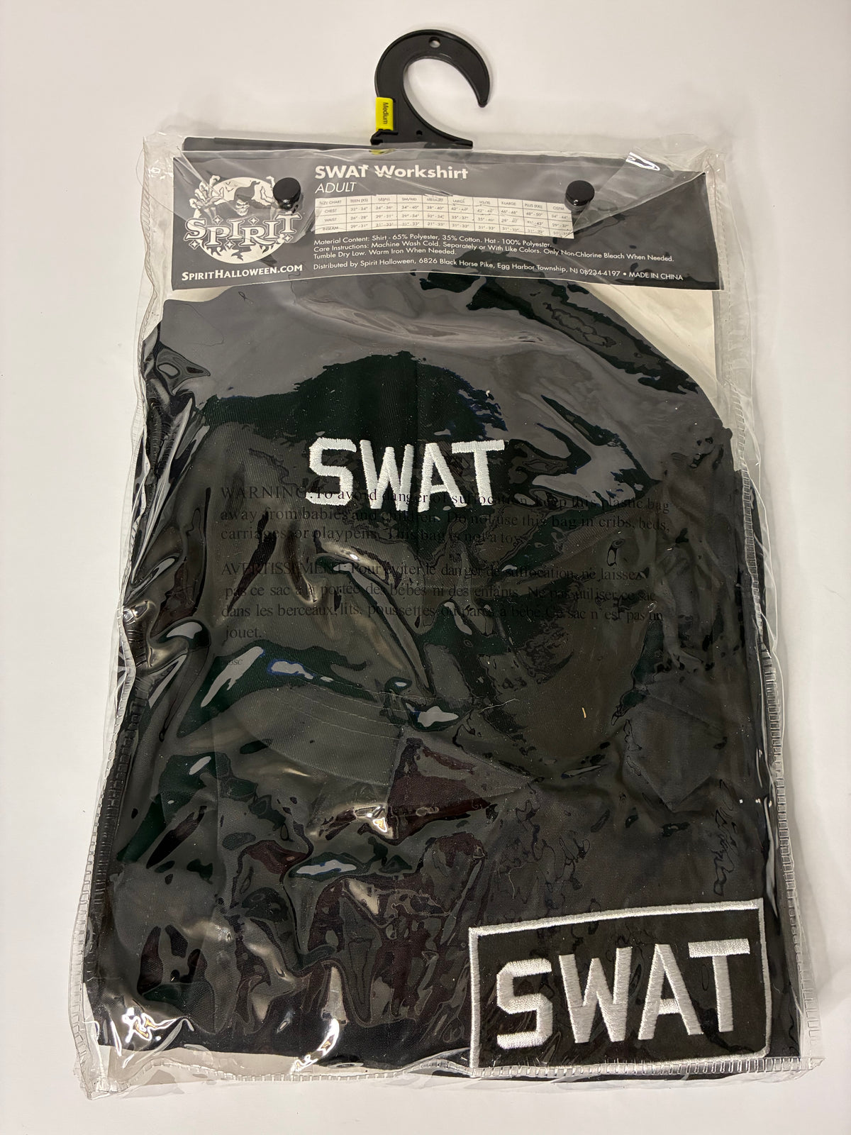 Spirit Halloween Men's SWAT Workshirt and Hat Costume Kit Size Adult Medium Brand New