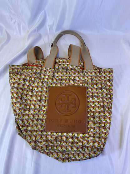 Tory Burch Basket Weave Printed Small Tote Bag Buttermilk Basketweave Color