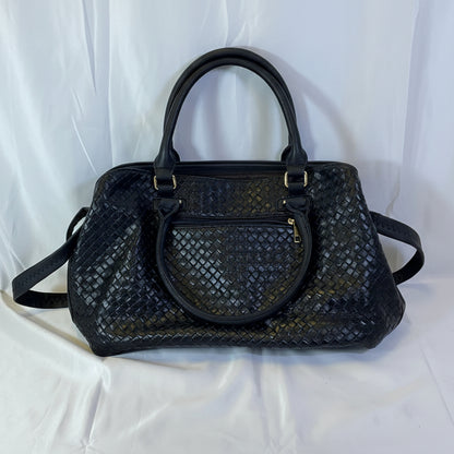 Michael Kors Large Black Leather Cross Weave Satchel Tote Handbag