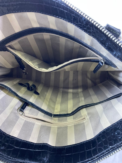 Brahmin Silver and Black Women's Leather Purse Shoulder Bag Faux Snakeskin Design and Metal Accents