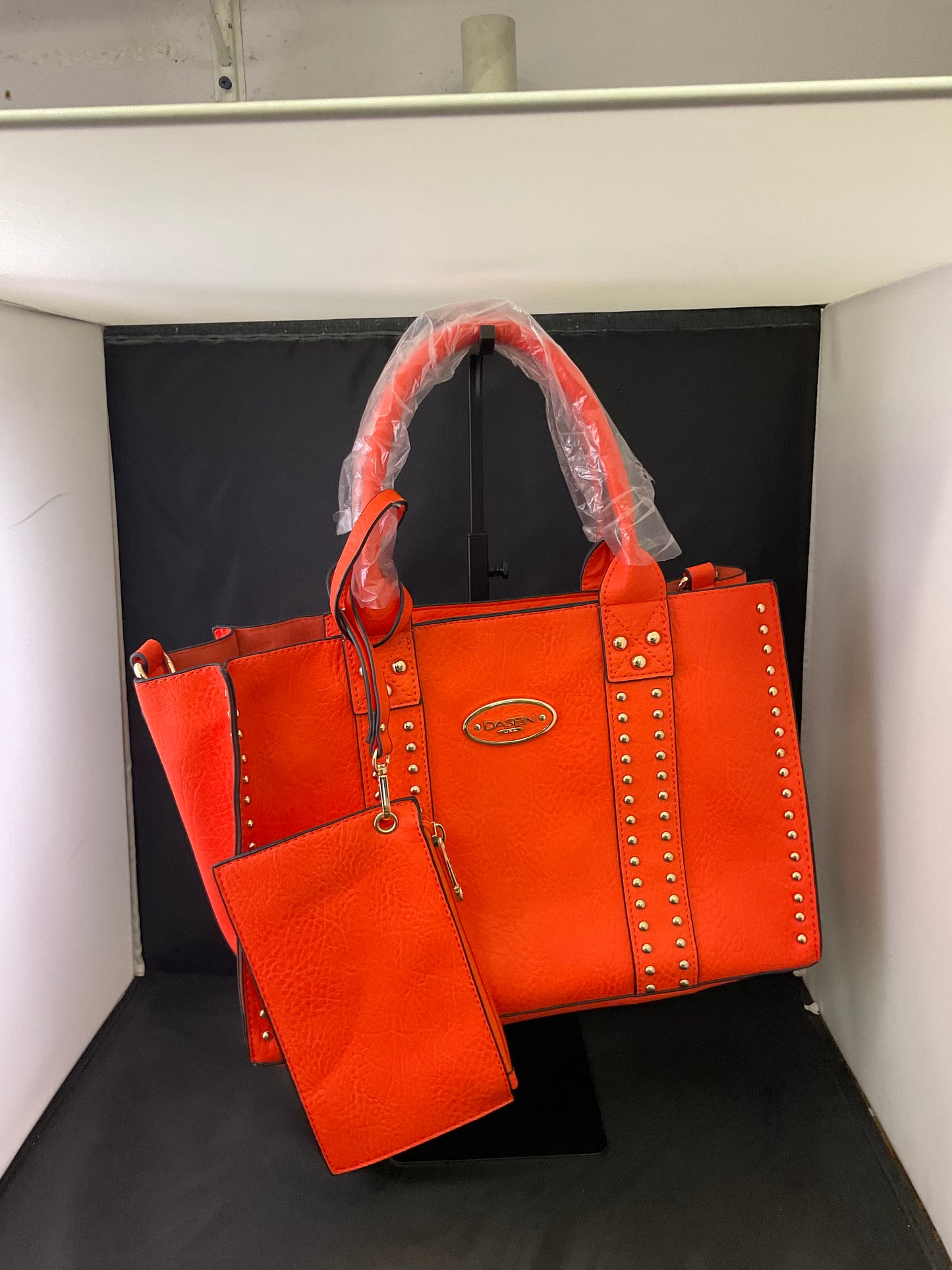 Dasein Women Vegan Leather Orange Handbag & Wallet Work Bag