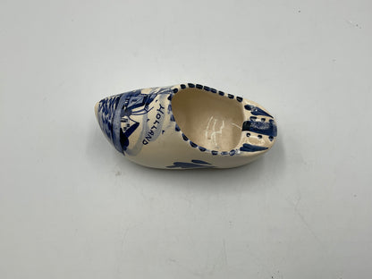 Dutch Vintage Delft Blue Hand Painted Windmill Scene Clog Ashtray
