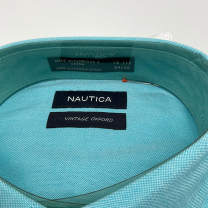 Nautica Men's Dress Shirt Aqua Blue Size L 16.5 34/35 New with Tags