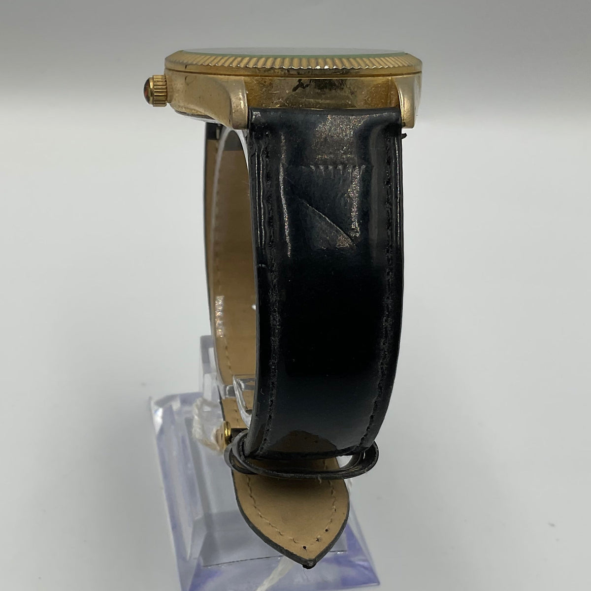 Kensie Heart Gear Design Goldtone Watch Black Leather Band Japan Mvmt