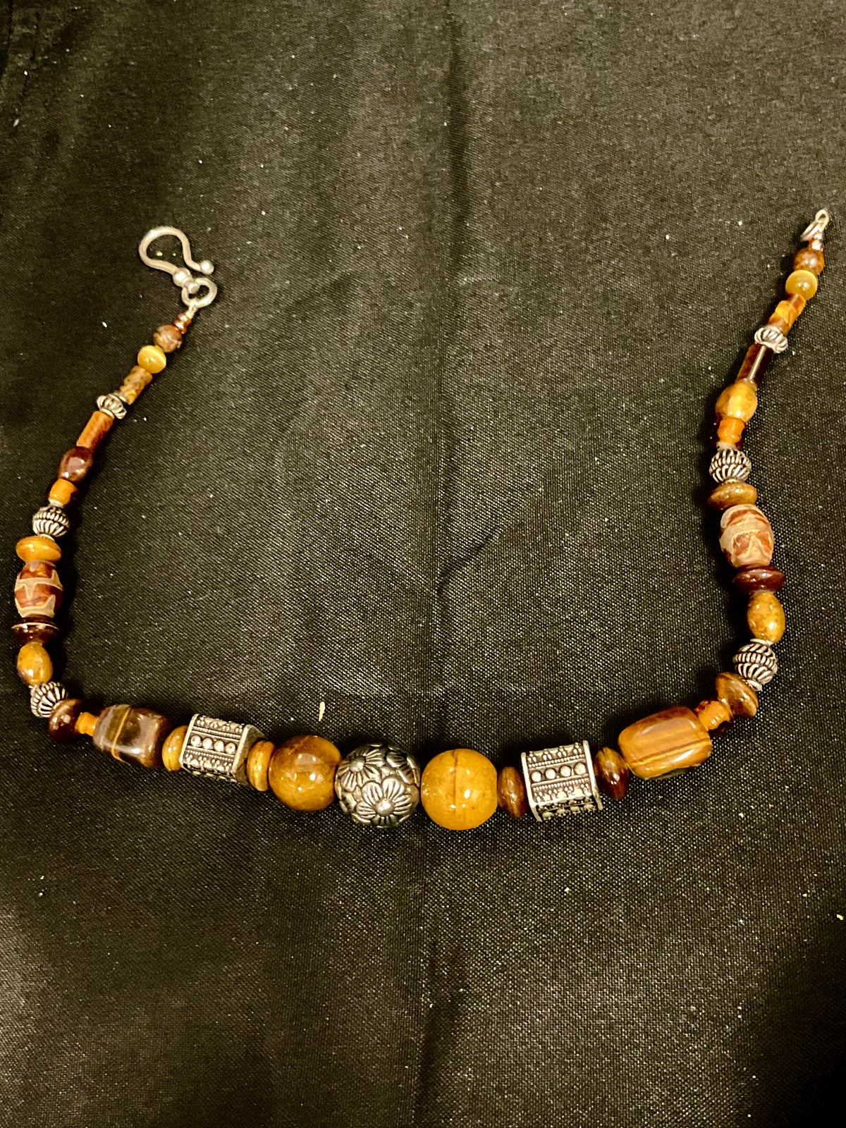 Brown and Silver Beaded Necklace