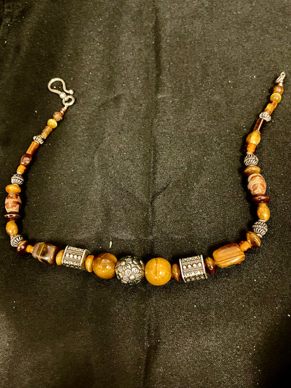 Brown and Silver Beaded Necklace