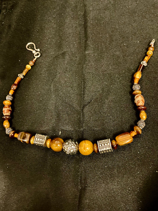 Brown and Silver Beaded Necklace