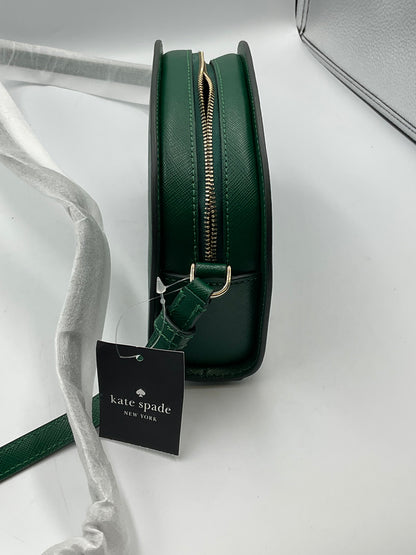 Kate Spade New York Forest Green Cross Grain Designed Leather Cross Body Bag