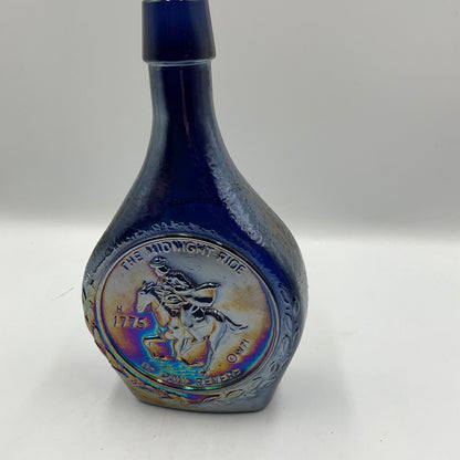 Vintage Wheaton “Great American Series”Blue Iridescent Carnival Glass Bottle