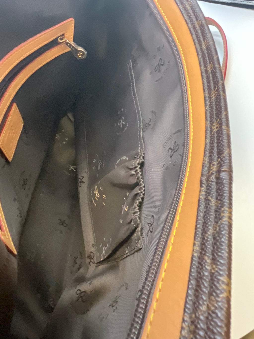 Rioni Moda Italia Tote Traveler Bag Espresso Brown Monogram STN-20033