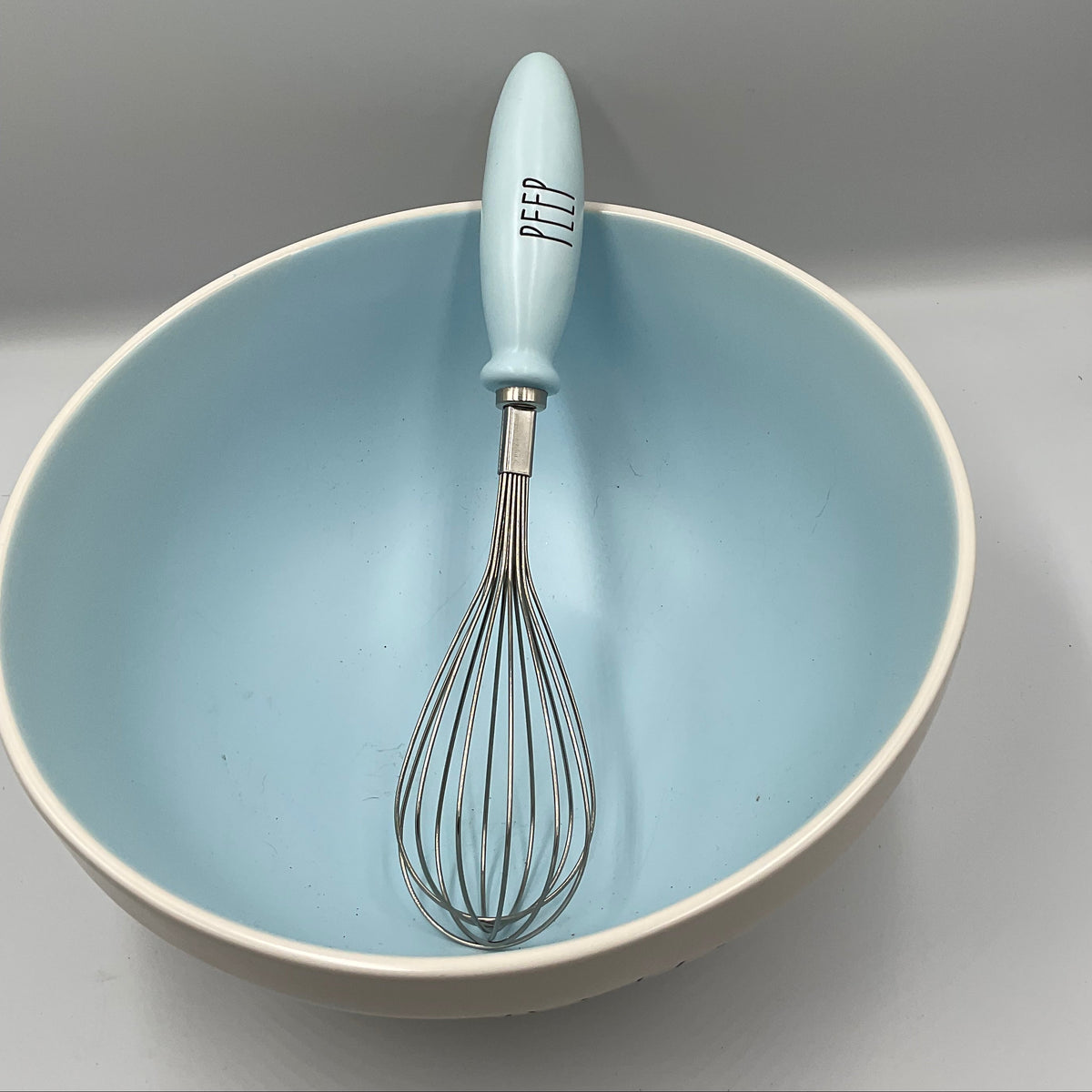 Rae Dunn Happy Easter Blue Ceramic Mixing Bowl PEEP Whisk Set